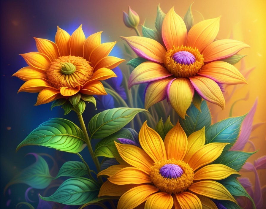 Vibrant Arrangement of Colorful Flowers and Leaves
