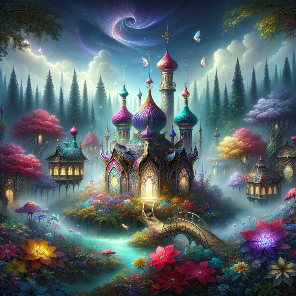Whimsical Fairy-Tale Landscape with Vibrant Castle