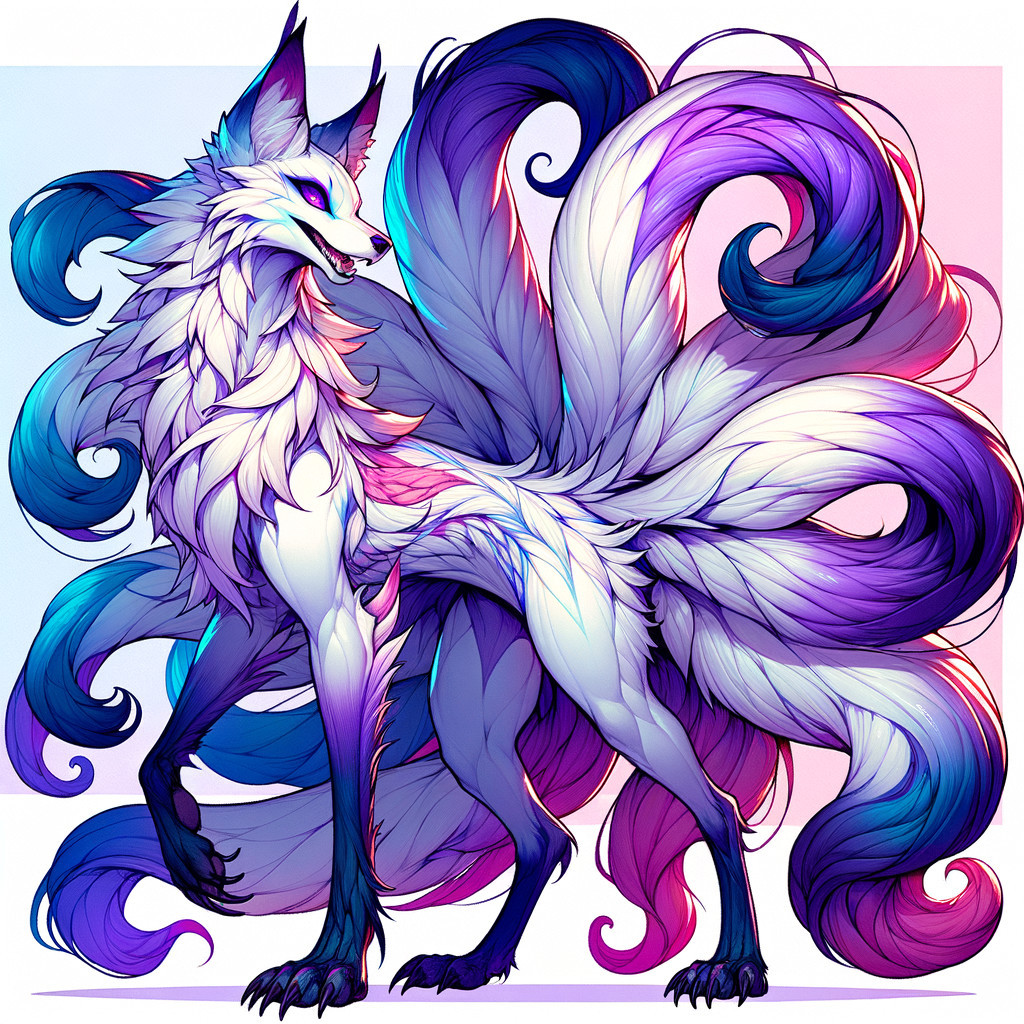 Majestic Fox-like Creature with Flowing Colorful Fur