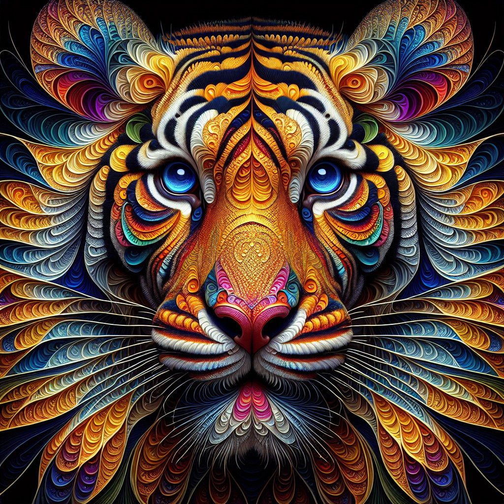 Vibrant Artwork of a Tiger's Face with Intricate Patterns