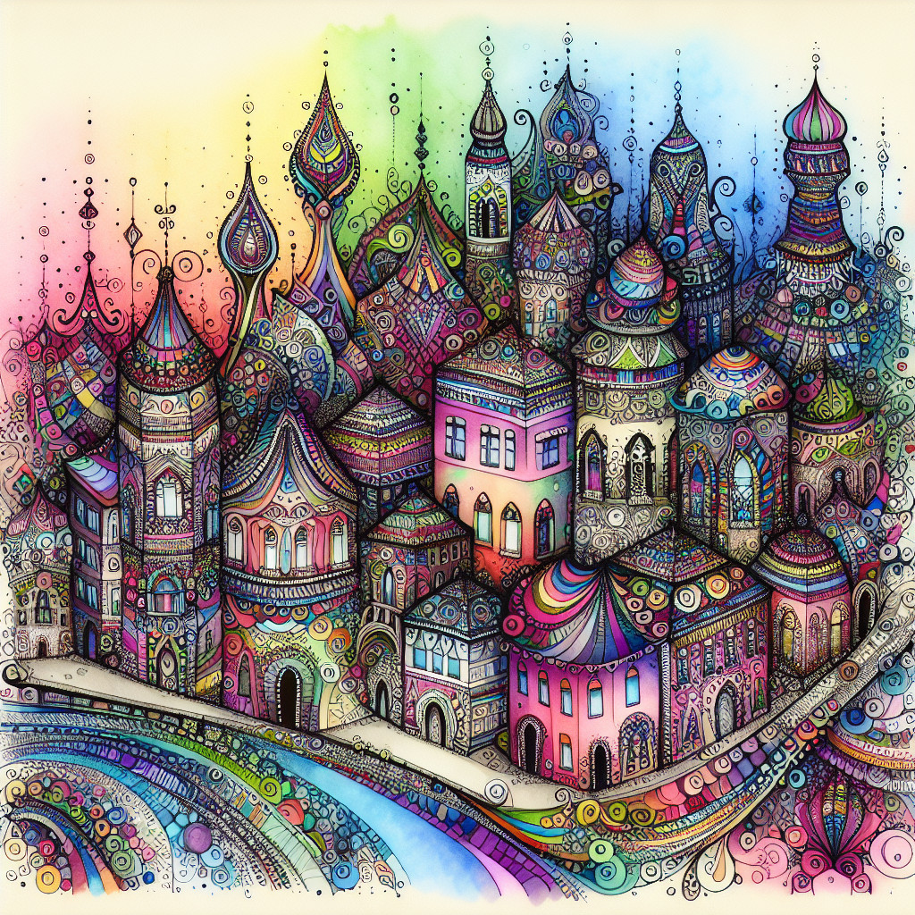 Vibrant Whimsical Cityscape with Colorful Architecture
