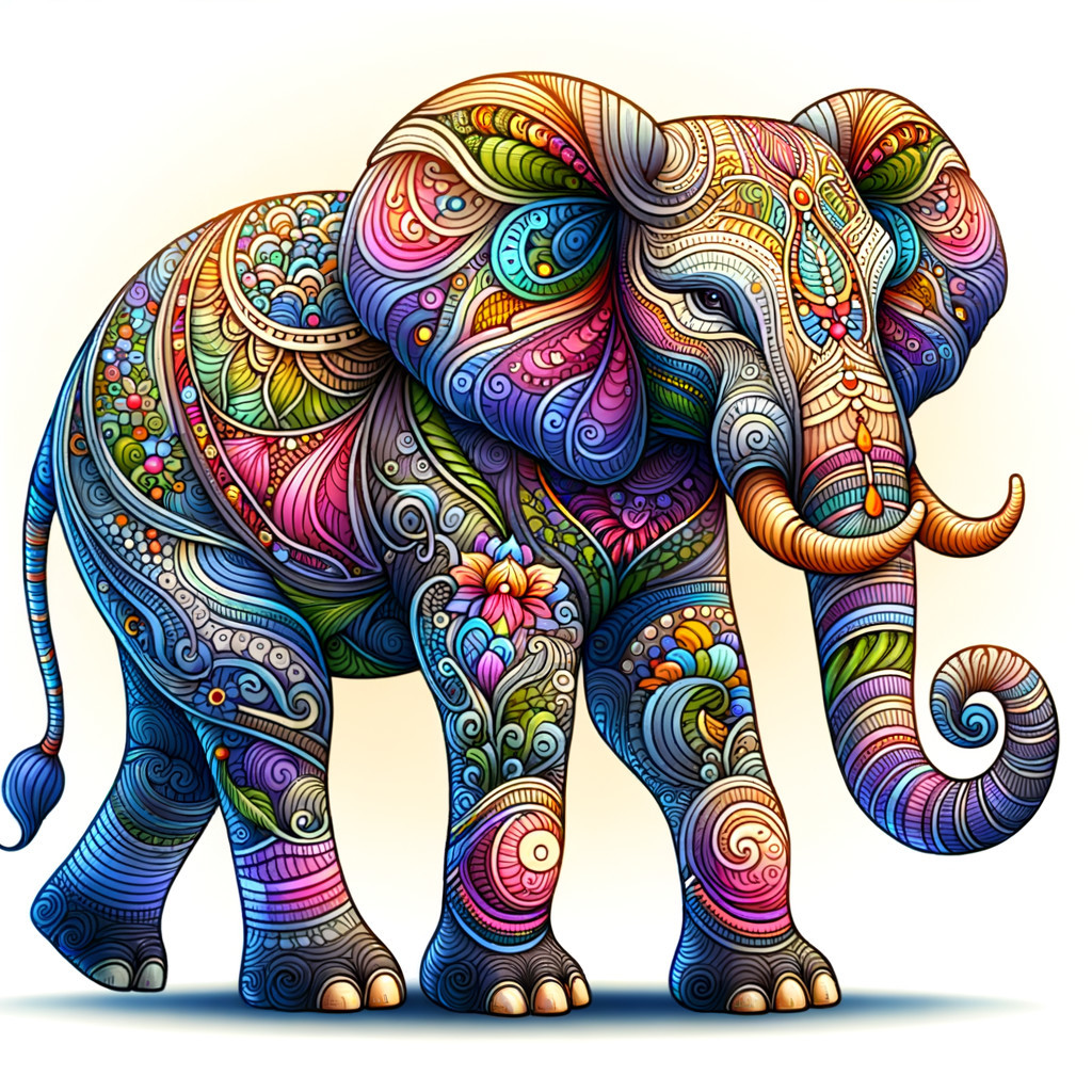 Vibrant, Intricately Designed Colorful Elephant Artwork