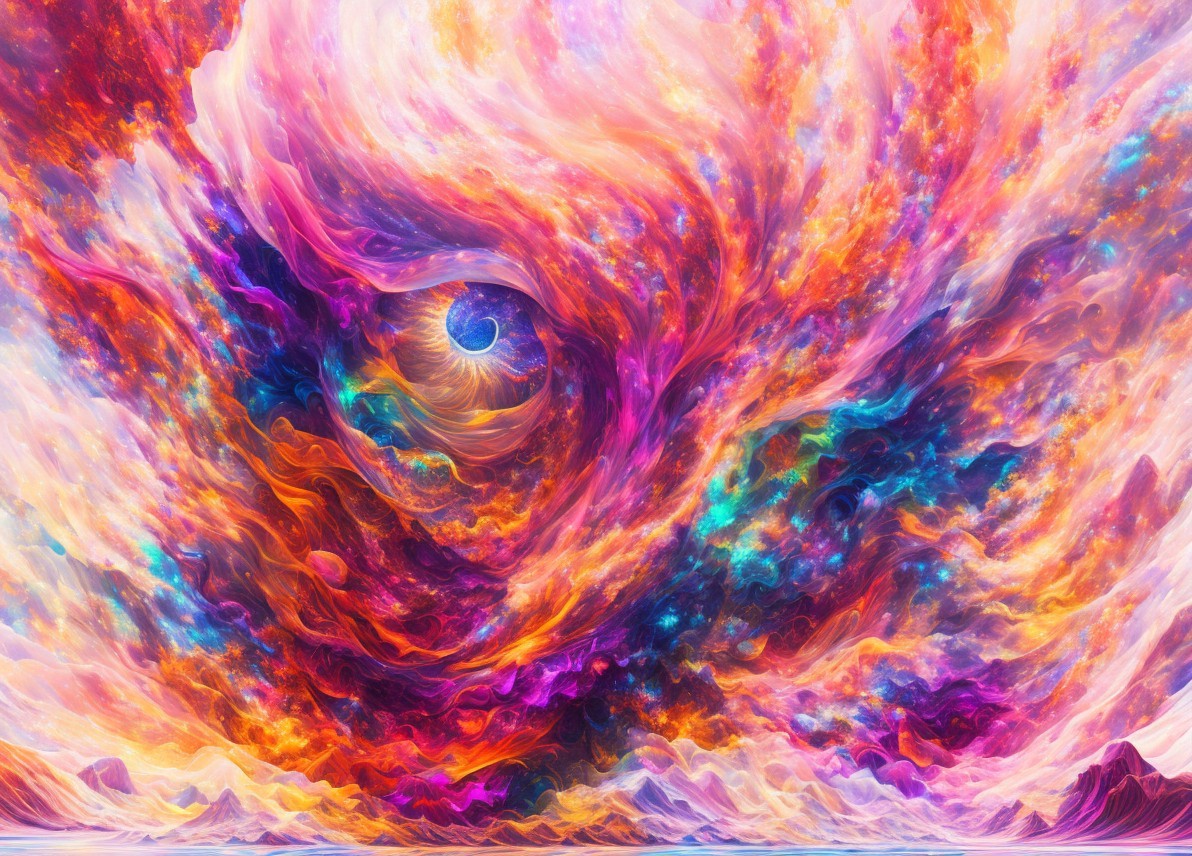 Abstract Cosmic Scene with Swirling Colors and Vortex