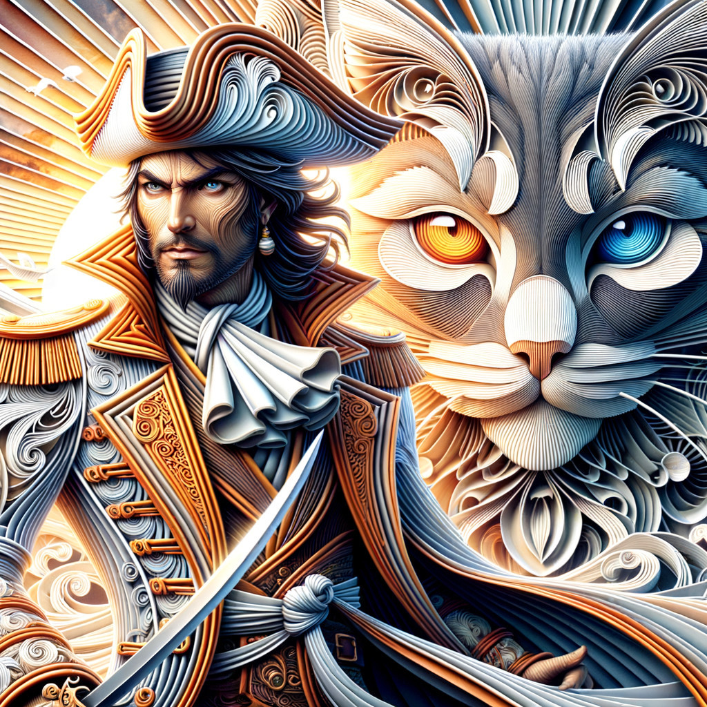 Stylized pirate with vibrant background and cat face