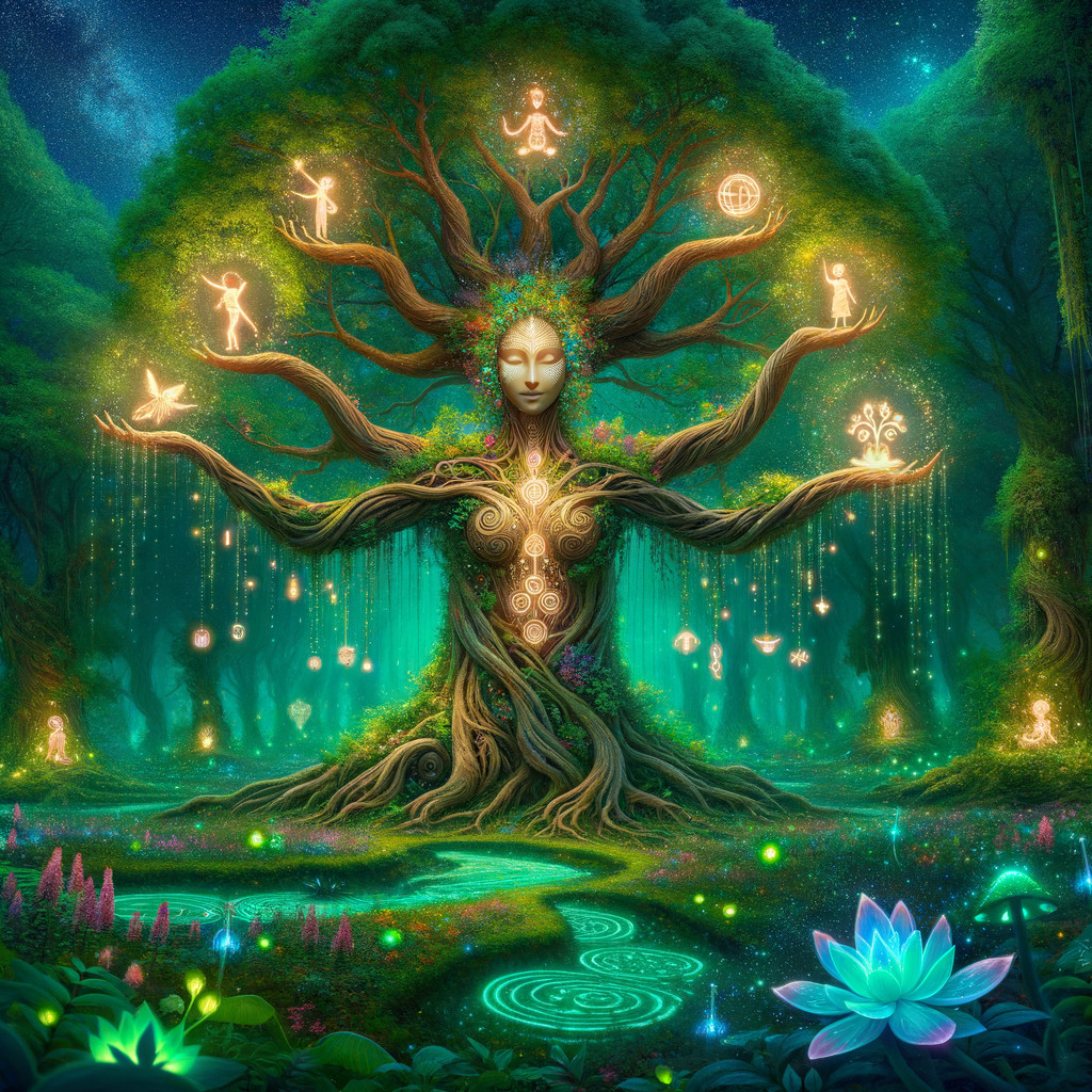 Majestic Tree with Humanoid Face in Vibrant Forest