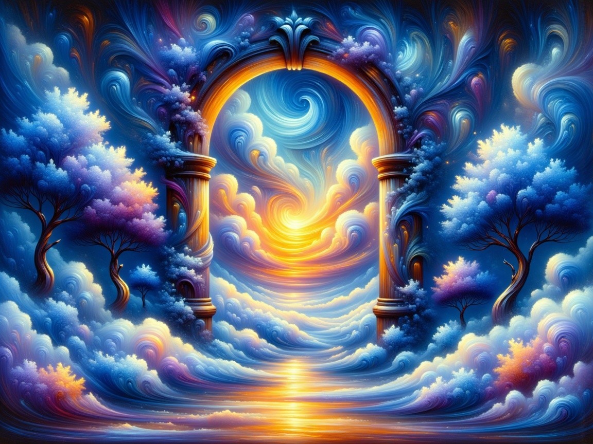 Serene Sunset Through a Vibrant Archway