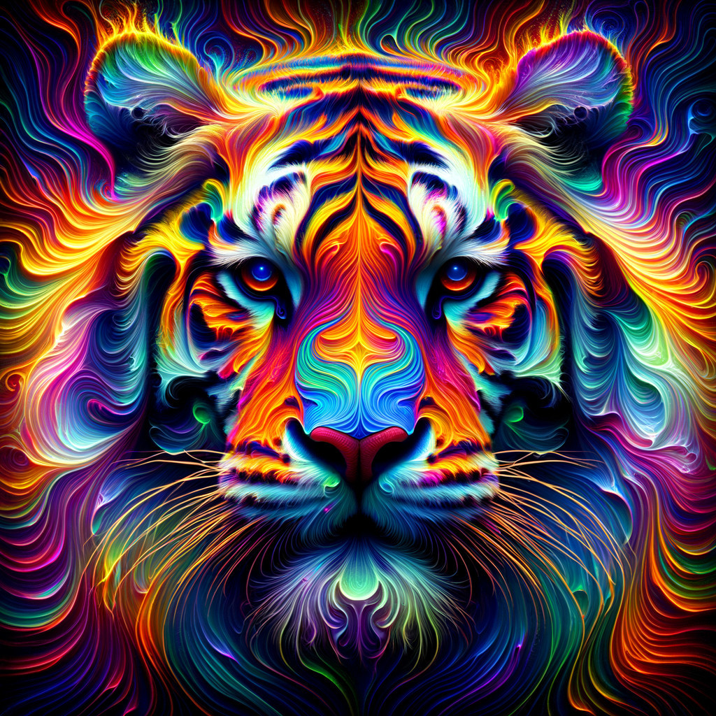 Vibrant Kaleidoscopic Tiger Face with Bold Colors