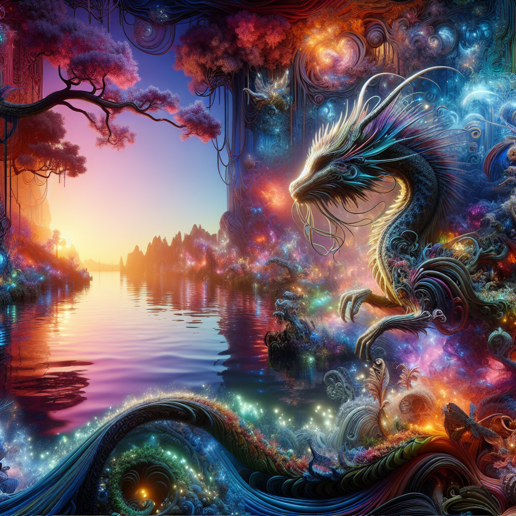 Mystical dragon on a colorful rocky outcrop scene