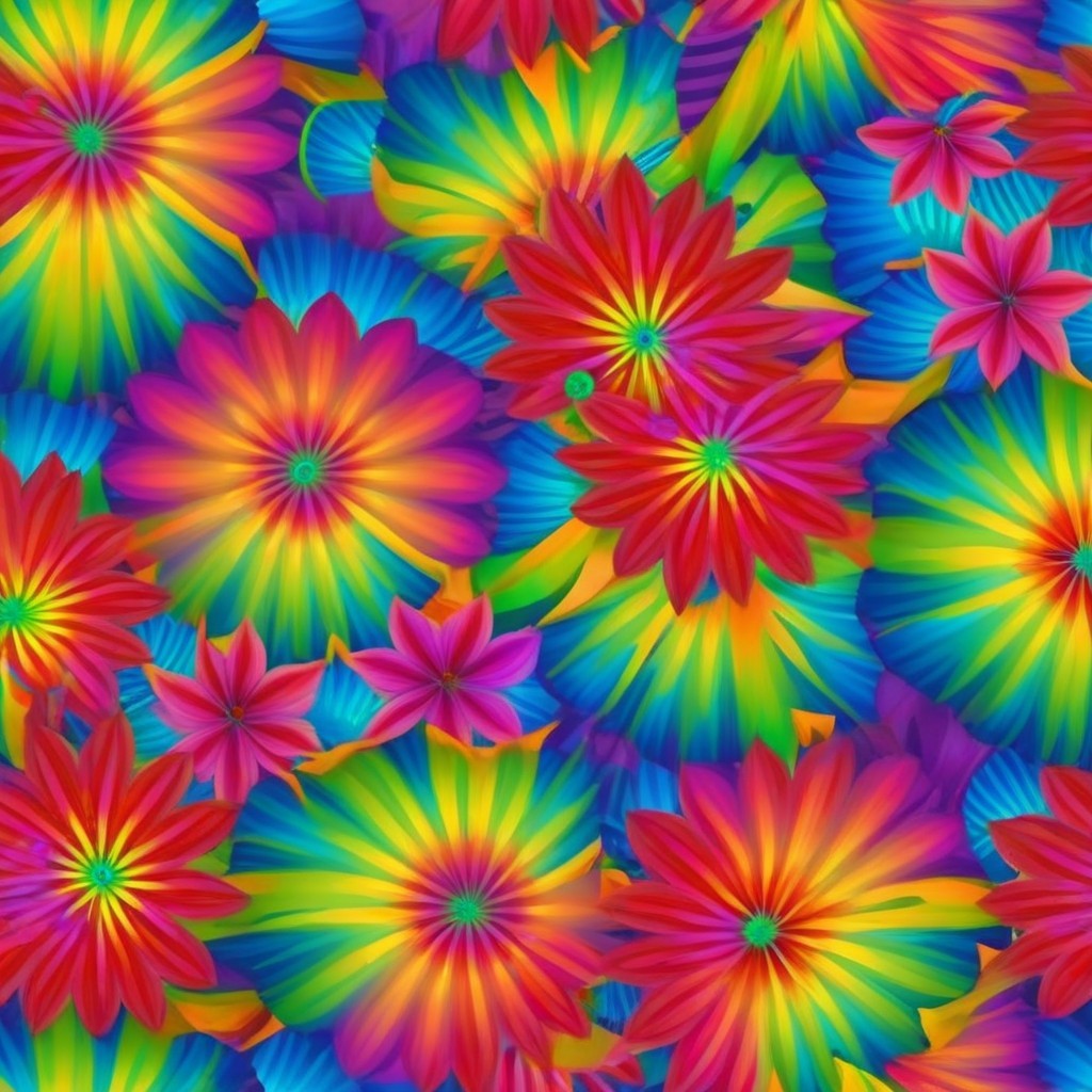 Colorful Flowers in a Psychedelic Pattern Display