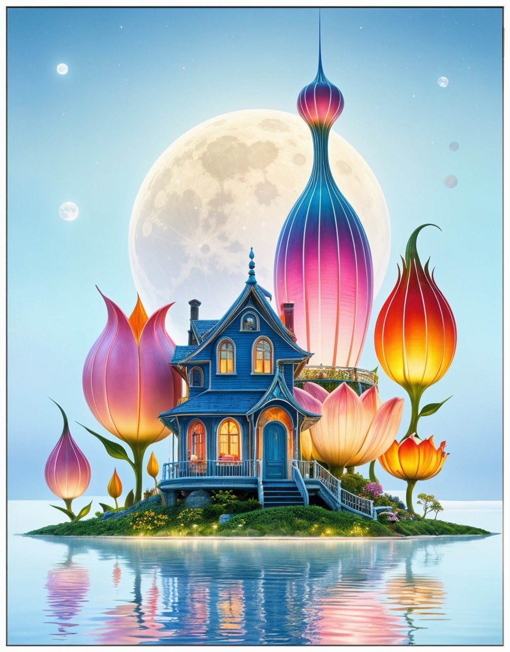 Twilight Island Scene with Bioluminescent Flora