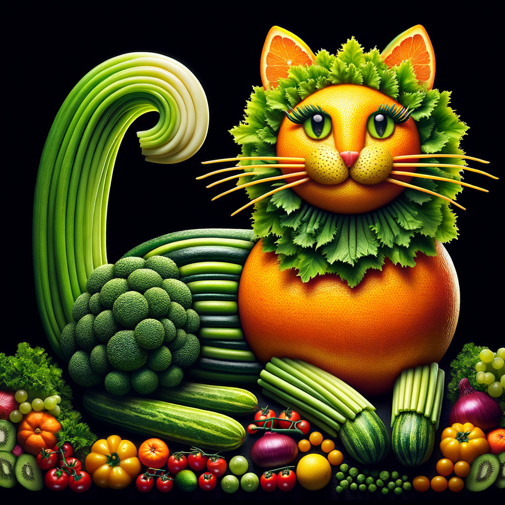 Colorful Cat Made of Fruits and Vegetables