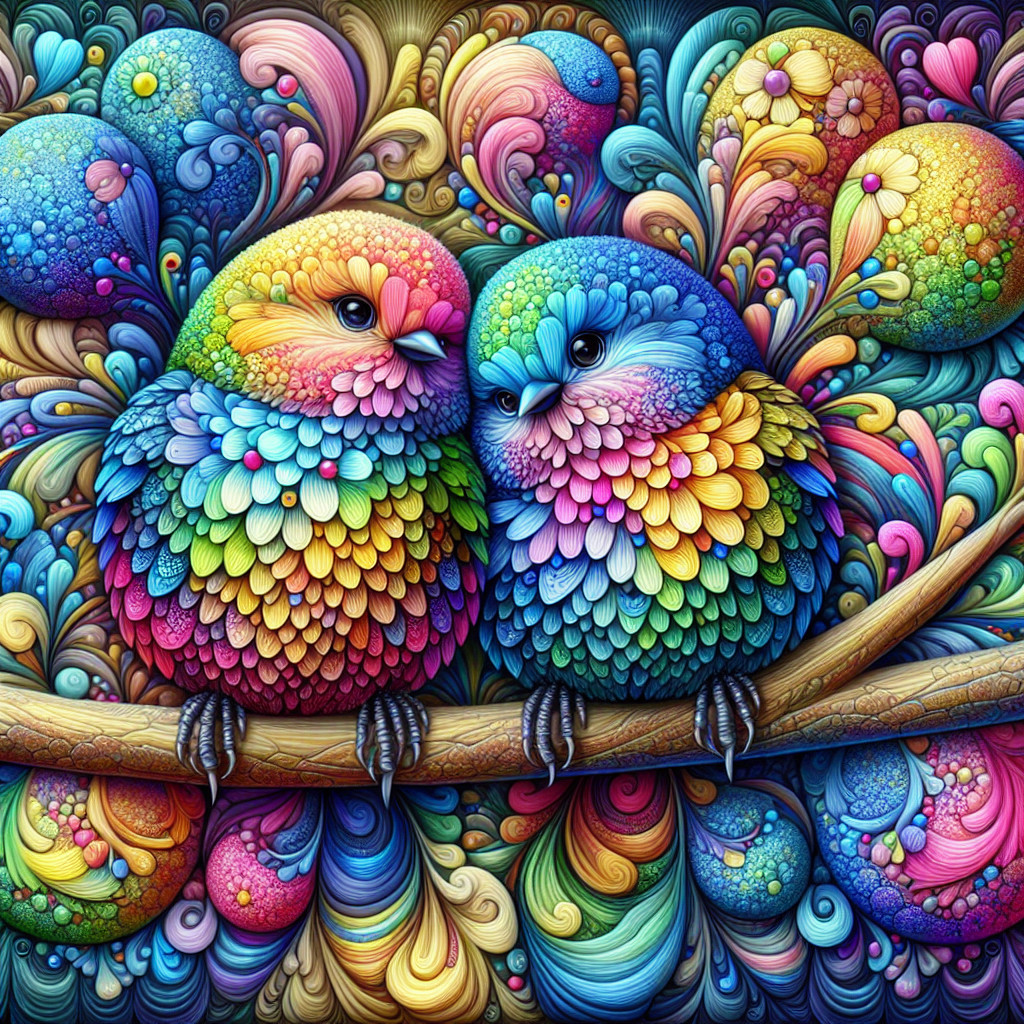 Vibrant Birds with Intricate Patterns on a Branch