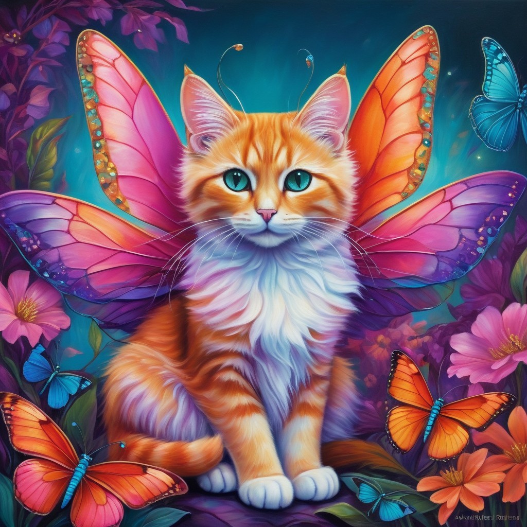 Whimsical Orange Tabby Cat with Butterfly Wings