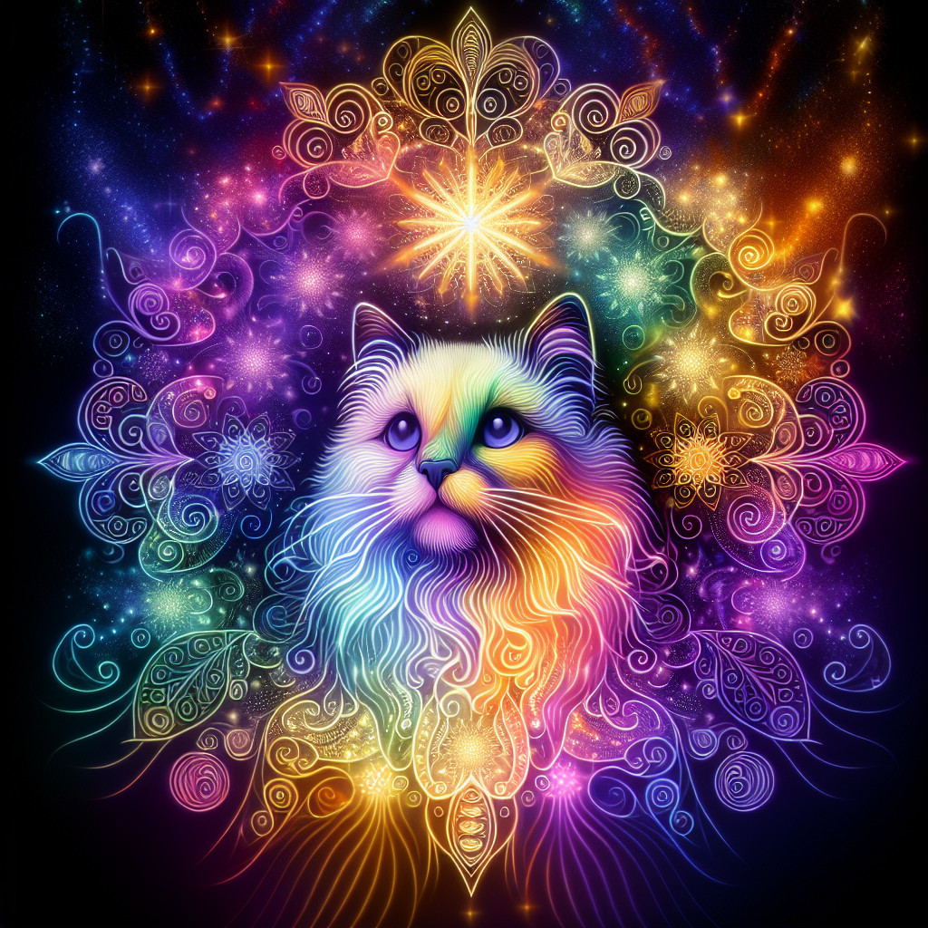 Psychedelic Cat Illustration with Cosmic Patterns