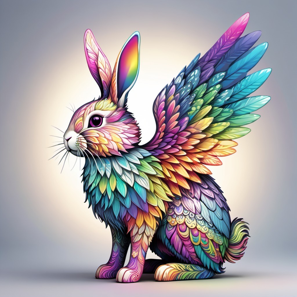 Vibrant Rabbit-Bird Hybrid with Colorful Wings