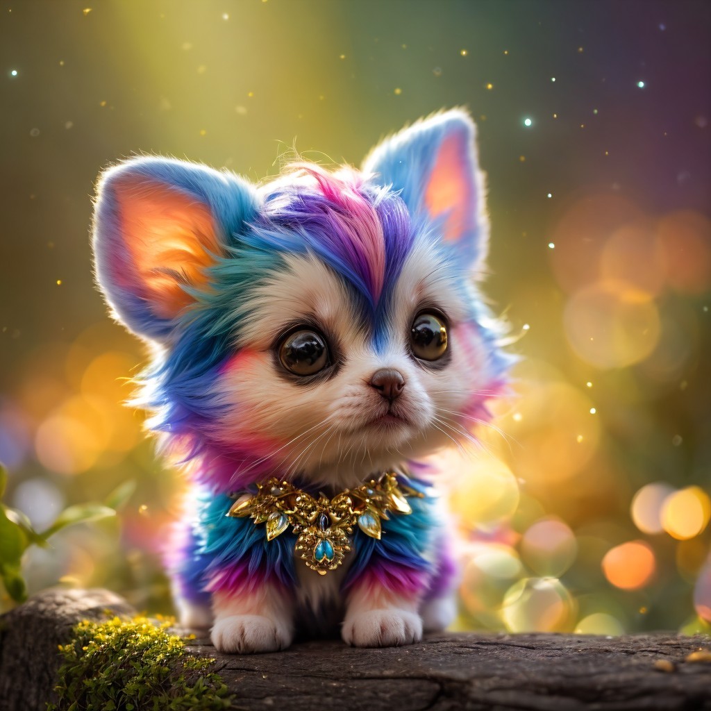 Colorful Fluffy Puppy with Jeweled Necklace