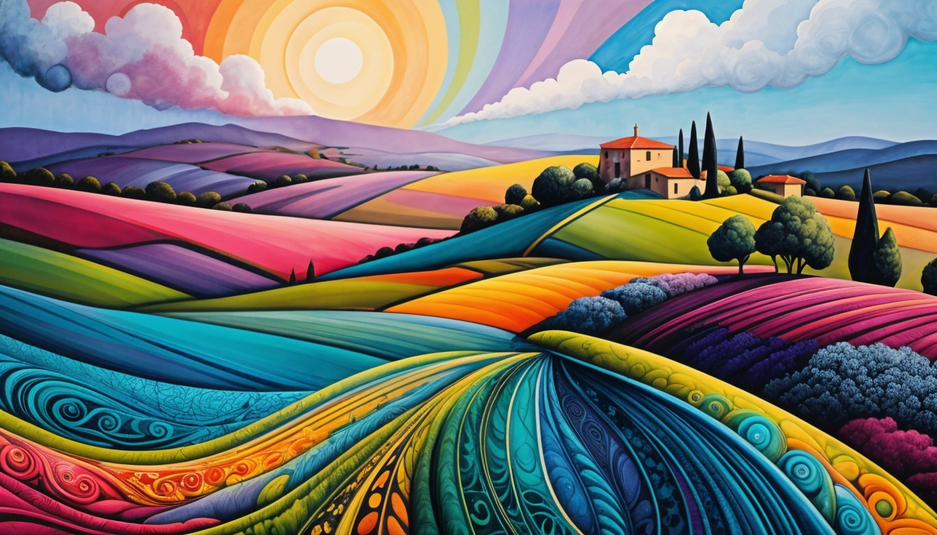 Vibrant Landscape with Bold Patterns and Colors