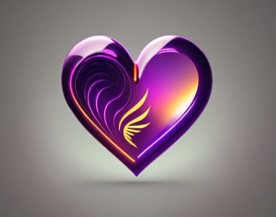 Stylized Heart Design in Purple and Gold Shades