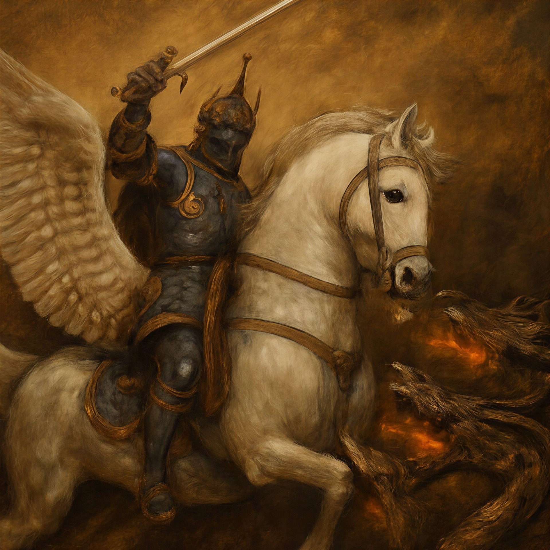 Winged Knight on Pegasus in Dramatic Digital Art