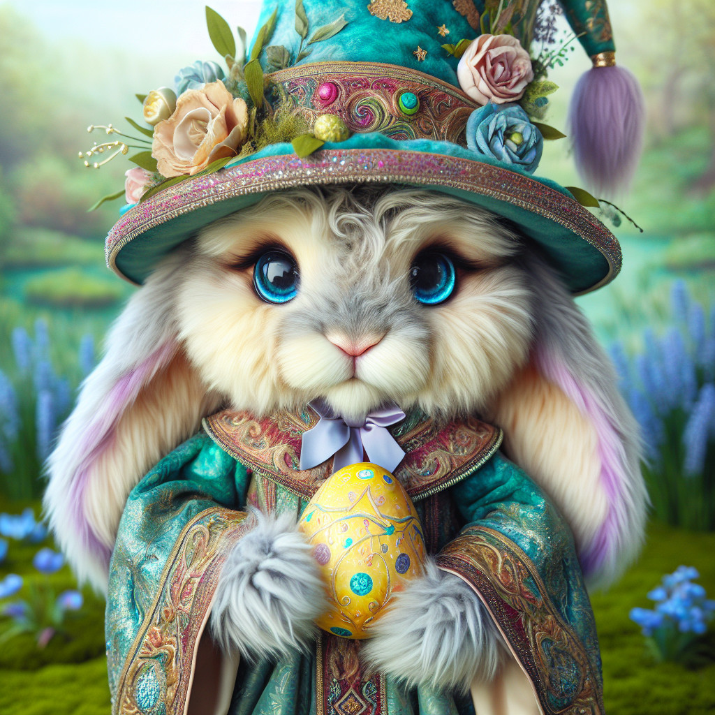Whimsical Bunny Character in Enchanted Forest Setting