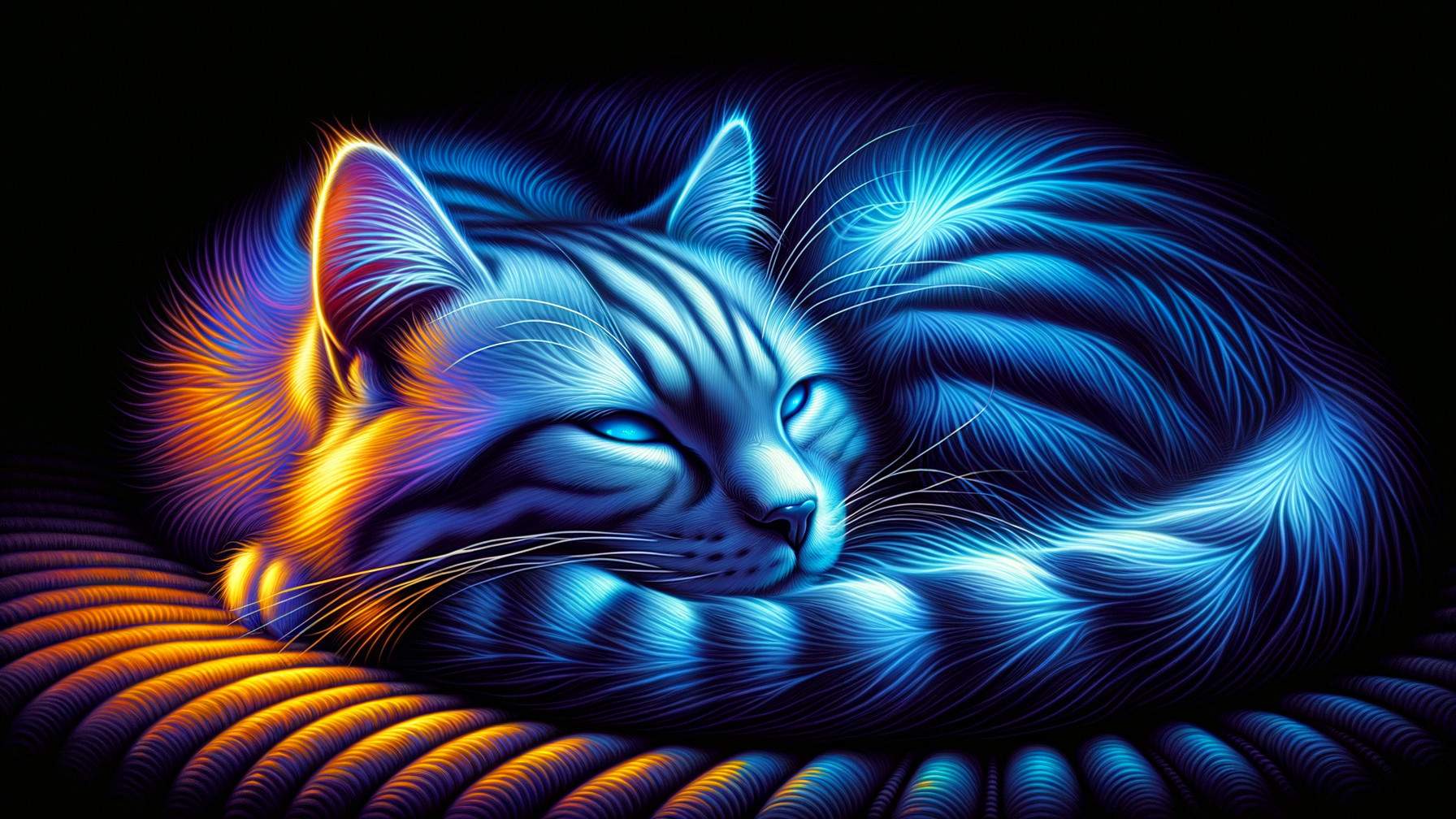 Illustration of a curled-up cat in vibrant colors
