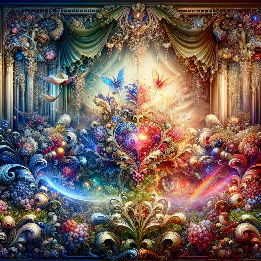 Intricate Heart Artwork with Colorful Flowers and Butterflies