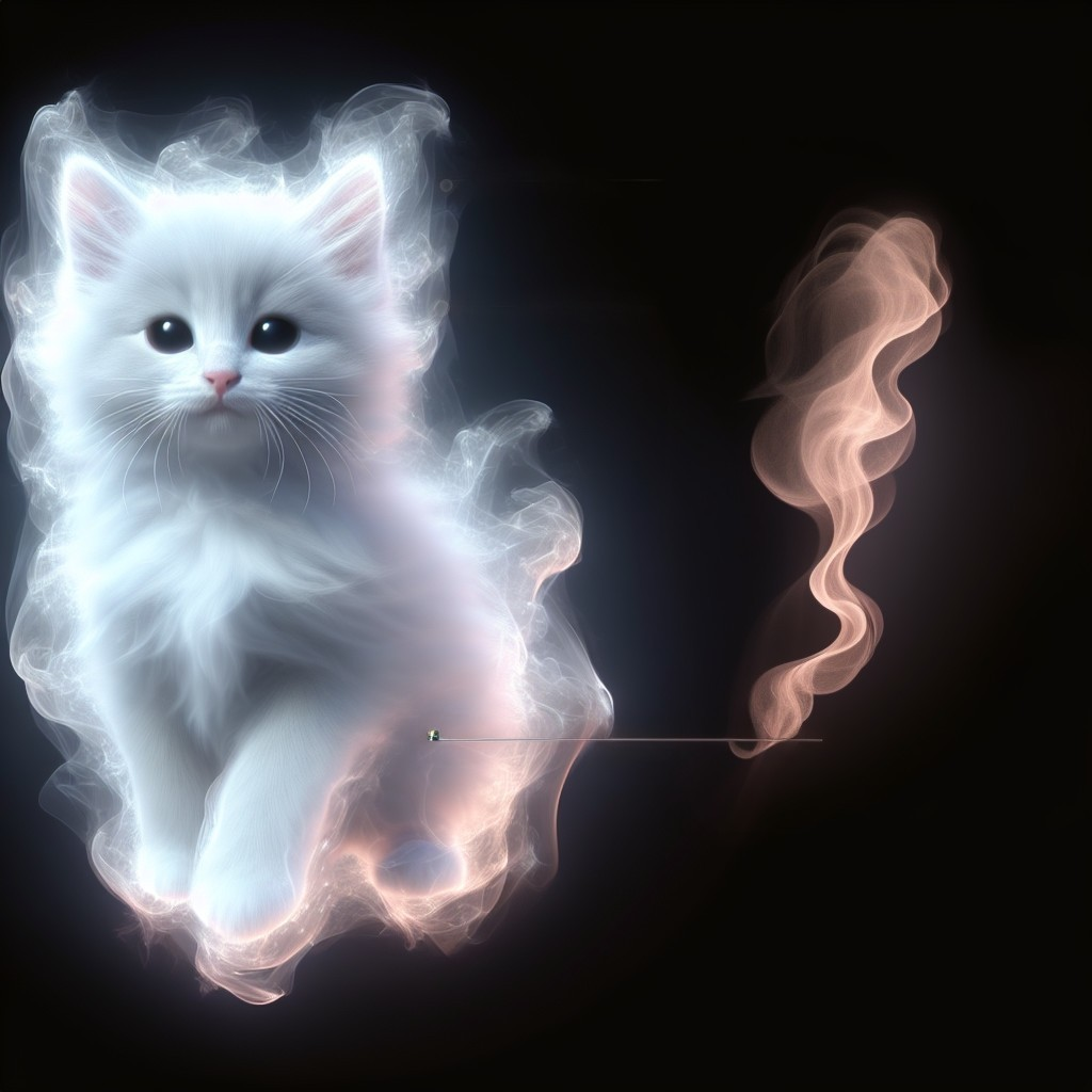 Digital Illustration of a Fluffy White Kitten in Mist