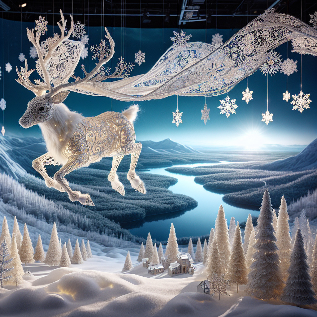 Whimsical Winter Scene with Majestic Reindeer