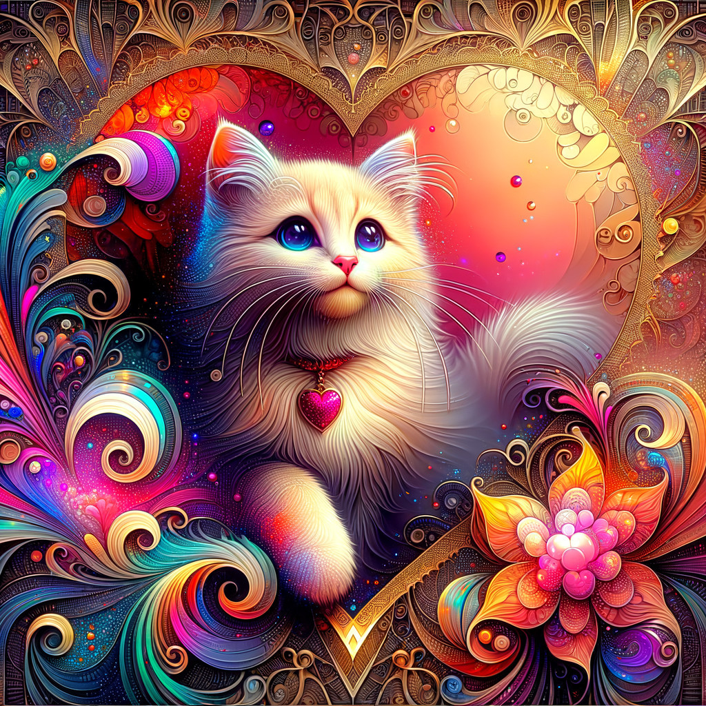 Whimsical Illustration of a Fluffy White Cat