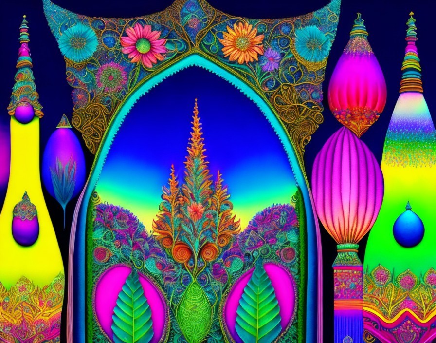 Psychedelic Landscape with Intricate Patterns and Colors