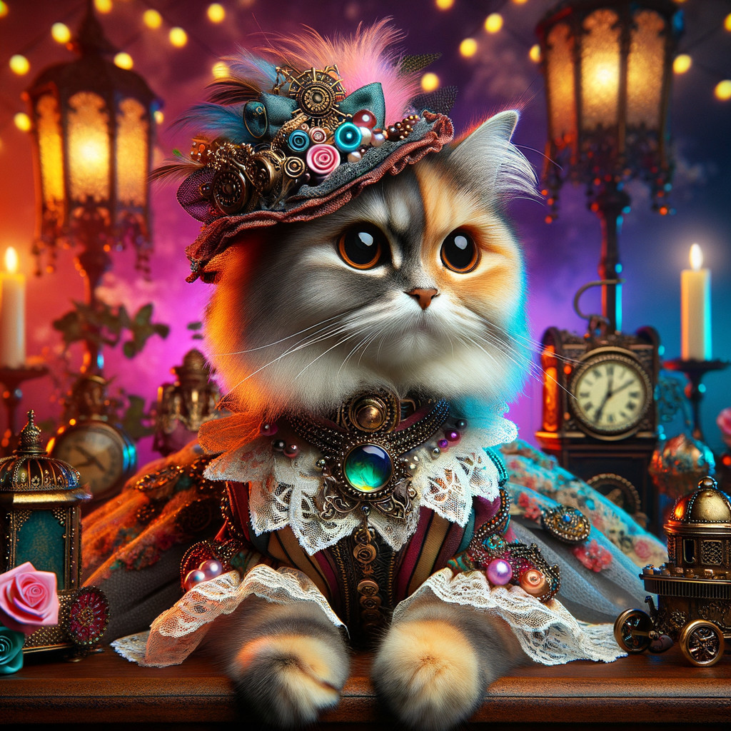 Victorian Cat Outfit with Lanterns and Antique Decor