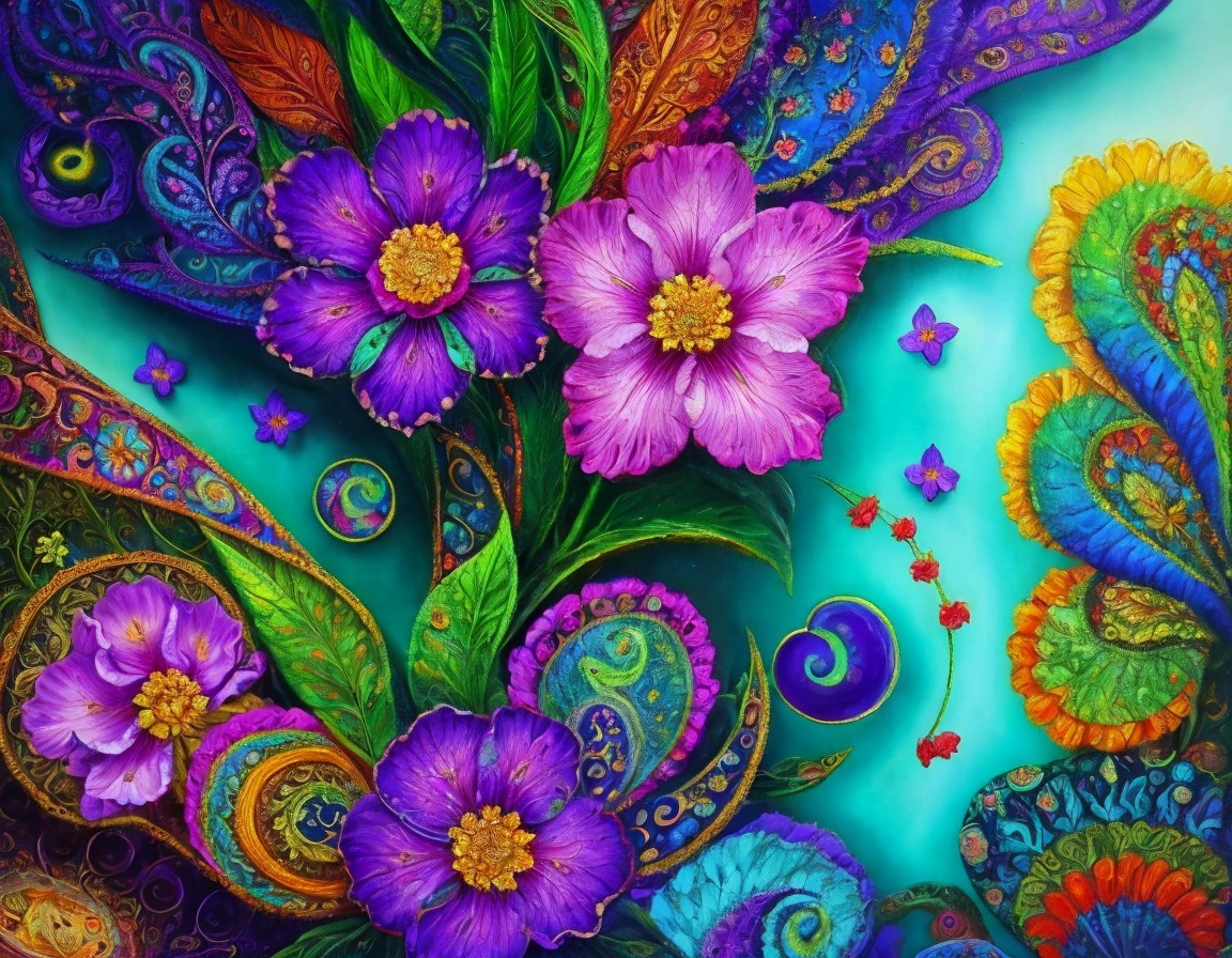 Vibrant Floral Design with Purple and Gold Elements