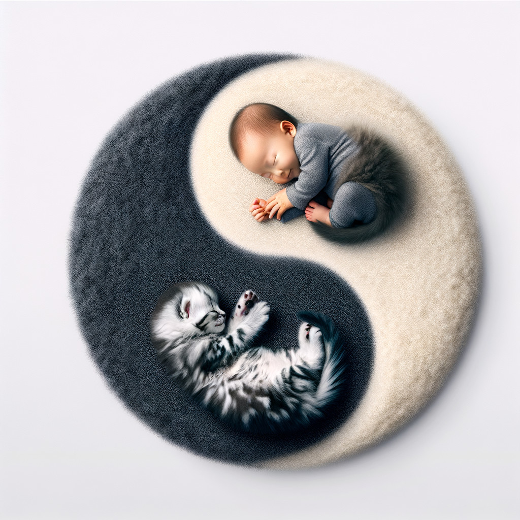 Sleeping Baby and Playful Kitten in Harmony