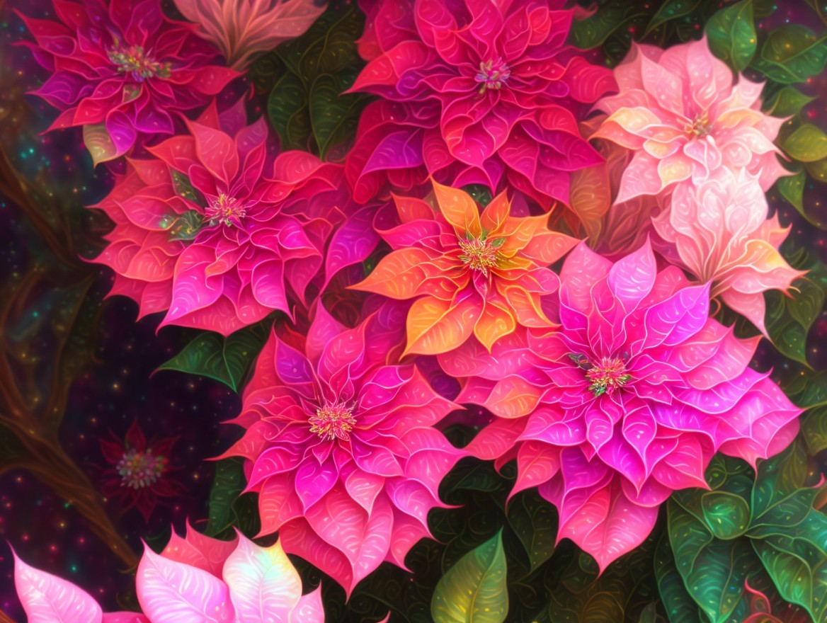 Colorful Poinsettia Flowers in a Dreamy Background