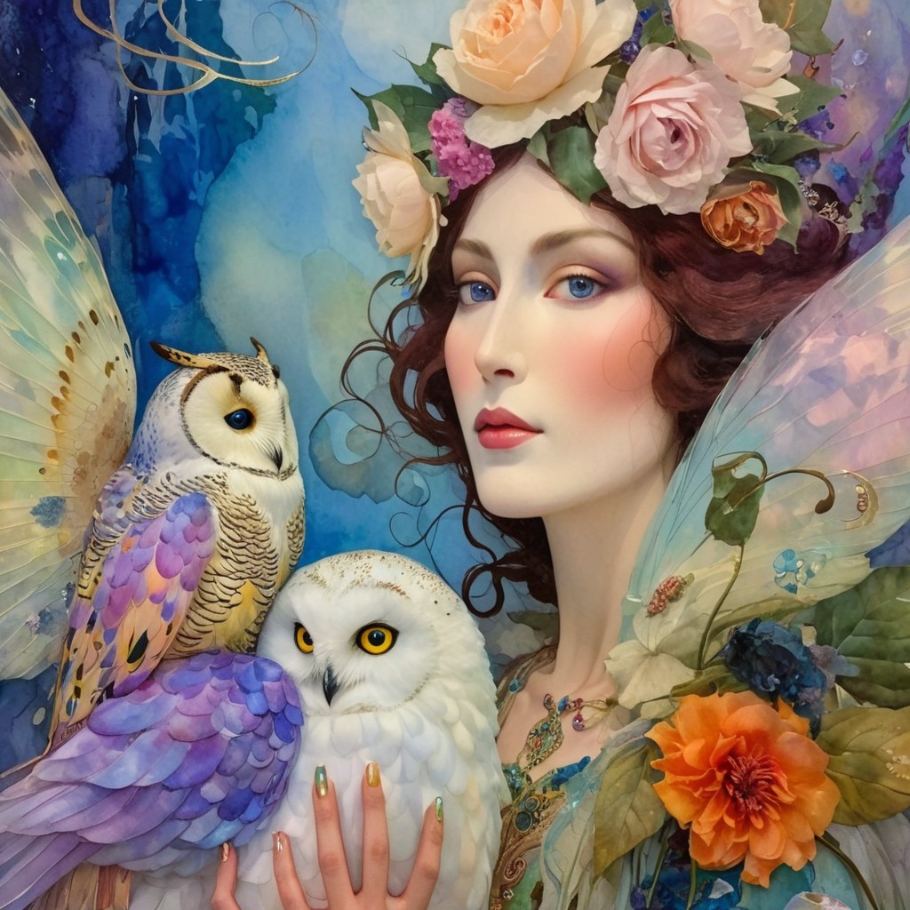 Ethereal Watercolor Painting of a Winged Woman