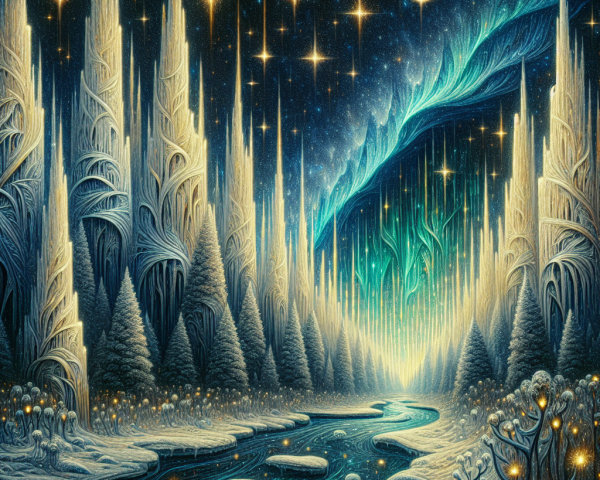 Surreal Winter Landscape with Crystalline Formations