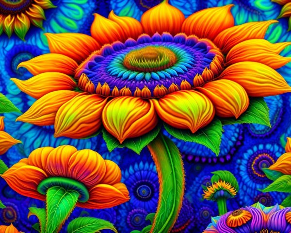 Psychedelic Sunflower with Colorful Background