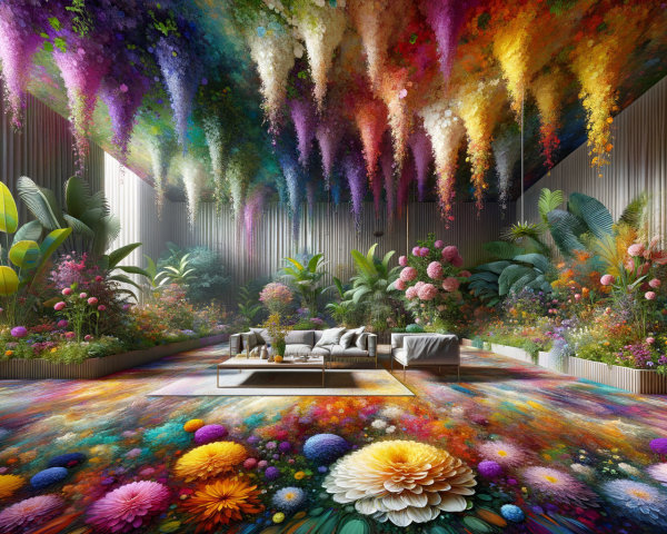 Vibrant Whimsical Interior with Colorful Floral Decor