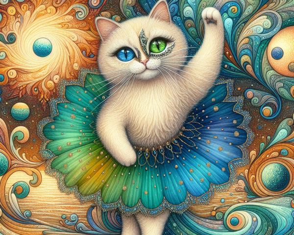 Whimsical Cat in a Colorful Galaxy Setting