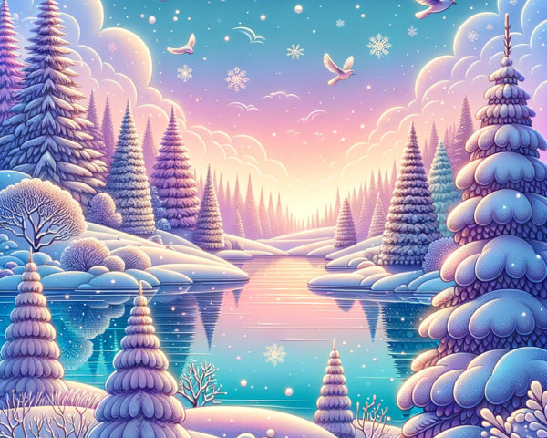 Serene Winter Landscape with Tranquil River and Snow