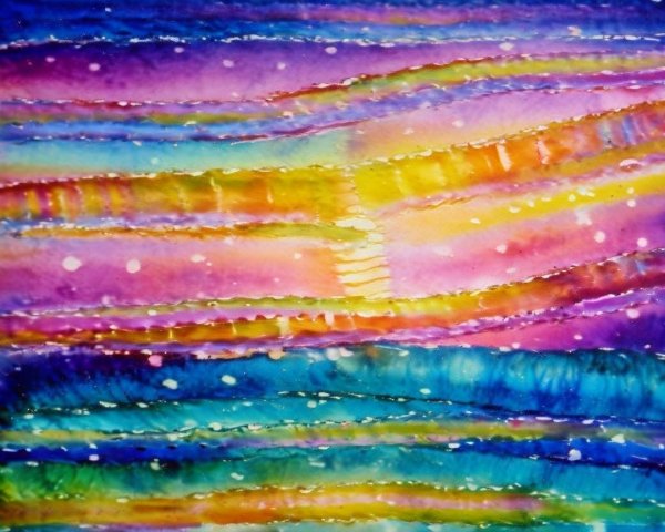 Vibrant Watercolor Landscape with Dreamy Colors