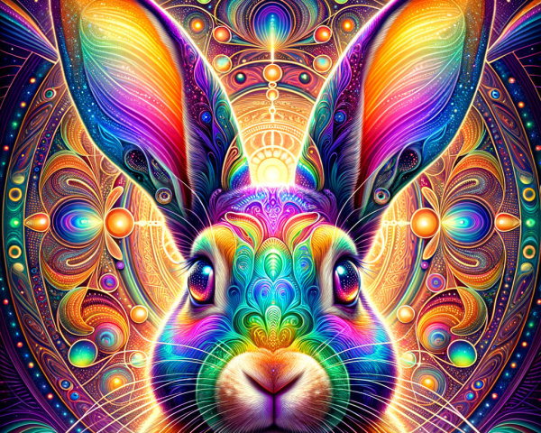 Psychedelic Rabbit with Colorful Patterns and Shapes