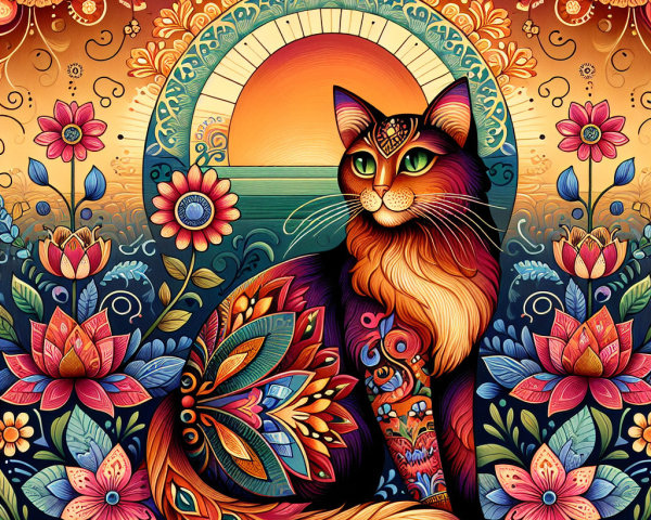 Intricate Artwork of a Majestic Cat with Patterns