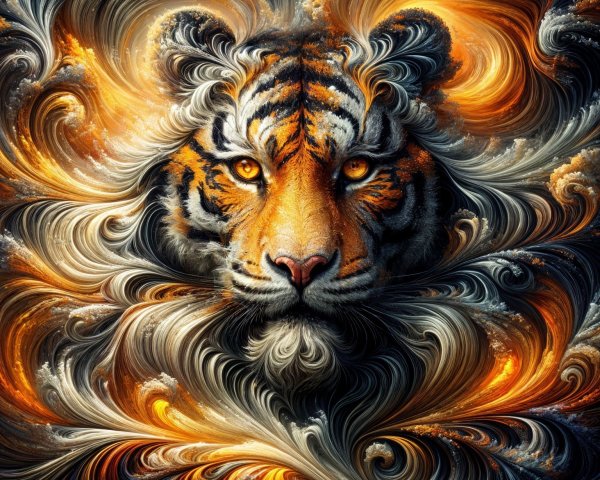 Abstract Tiger Face in Vibrant Colors and Patterns