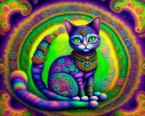 Psychedelic Cat with Vibrant Colors and Patterns