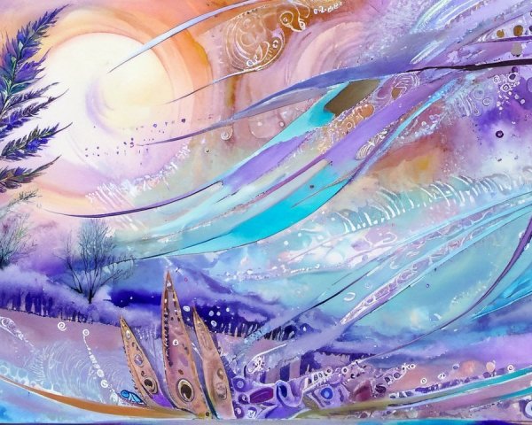 Vibrant Dreamy Landscape with Abstract Elements