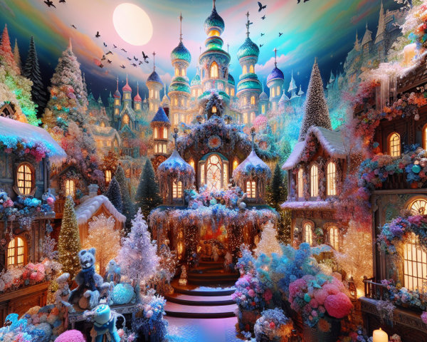 Whimsical Winter Wonderland with Castle and Nature