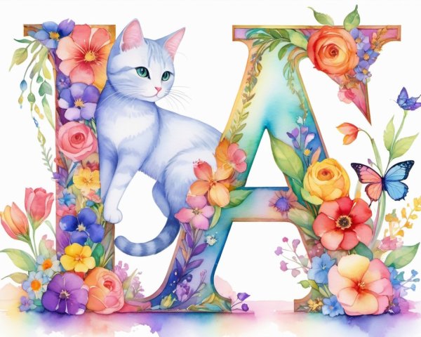 Whimsical Cat Illustration on Colorful Letter A