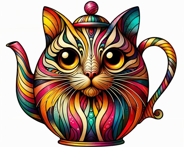 Whimsical Cat-Shaped Teapot with Colorful Patterns