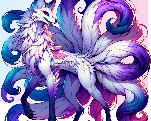 Majestic Fox-like Creature with Flowing Colorful Fur